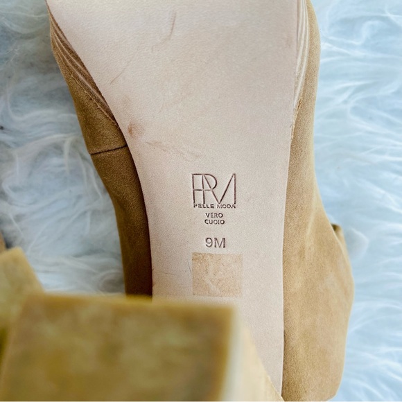 Pelle Moda Nude Neutral Tan Suede Open Peep Toe High Heel Sandal - Picture 16 of 16